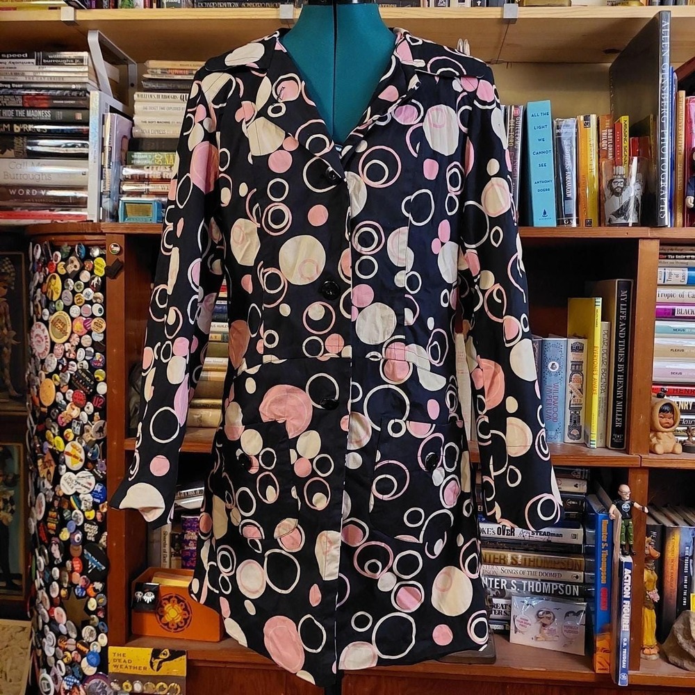 Angie Y2K Pink Black White Bubble‎ Print Cotton Blend Jacket Medium Retro